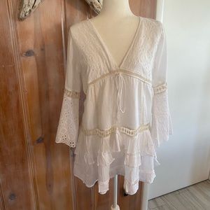 Debbie Katz White Panzy Tunic Mini Dress Size L